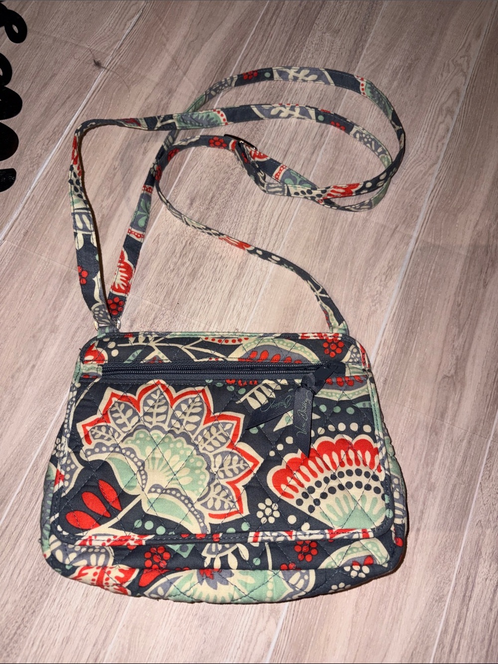 Quilted Floral Crossbody Bag - Gray, Orange & Mint